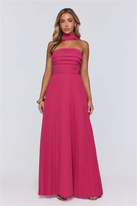 sugar babe strapless pleated maxi dress magenta  molly