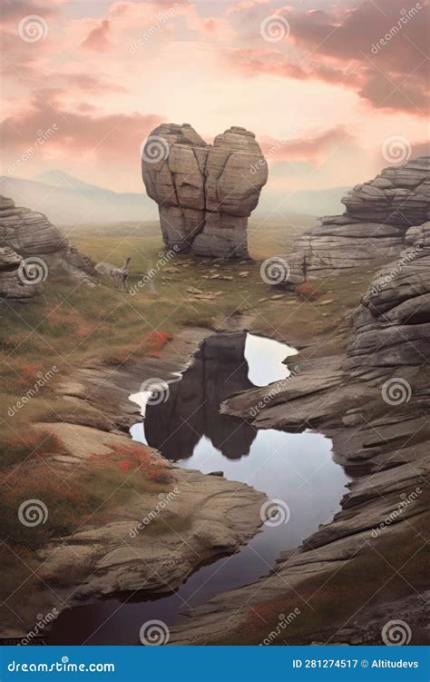 Heart-shaped Rock Formation in a Scenic Landscape Stock Illustration ...
