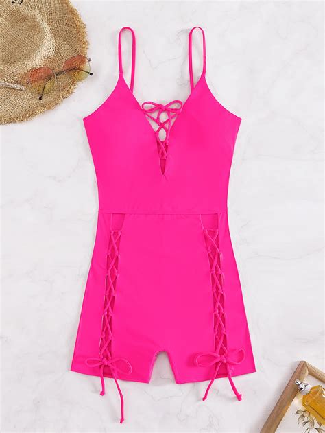 SHEIN Swim SXY Lace Up One Piece Swimsuit | SHEIN UK