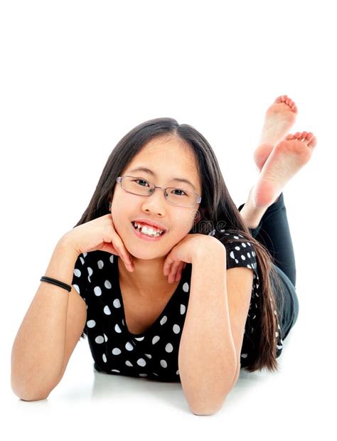 Cute Tween Lying On Floor In Casual Pose Royalty Free Stock Images ...