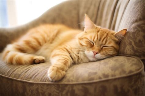 Premium AI Image | Cute cat sleeping or resting on the sofa at home ...