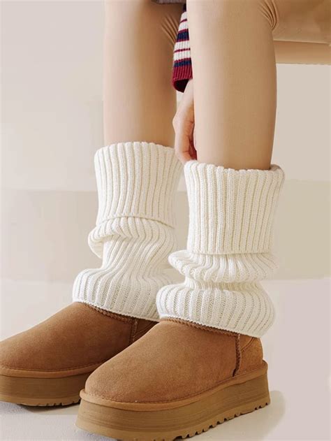 1 Pair Of 42cm White Leg Warmers, Warmer Socks, Matched With Uggs