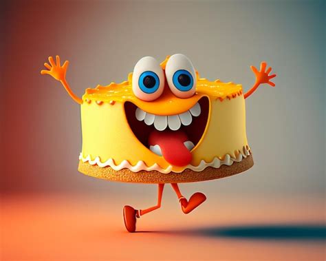 Premium Photo | A cartoon of a cake with a funny face and mouth open.