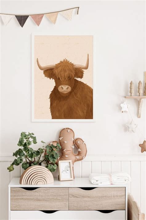 highland  art print boho  artwork wall art brown