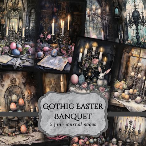 Gothic Easter Banquet Junk Journal Pages, Eggs Scrapbook Page, Dark