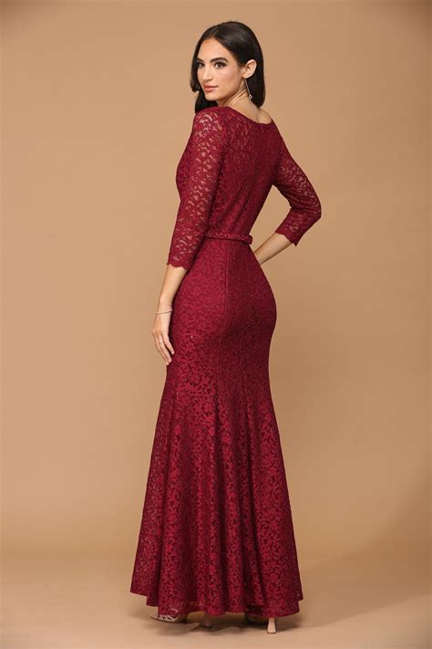 Cocoa Long 3/4 Sleeve Mother of the Bride Lace Dress - Mother of the