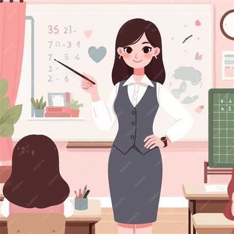 premium vector  cartoon   teacher   classroom   pencil