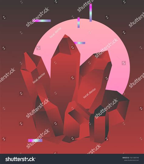 Red Opalescent Holographic Magic Crystals Like Stock Vector (Royalty