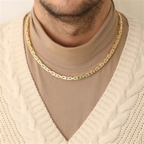 Mens Gold Byzantine Chain Necklace Men, Gold Plated Silver Chain for ...