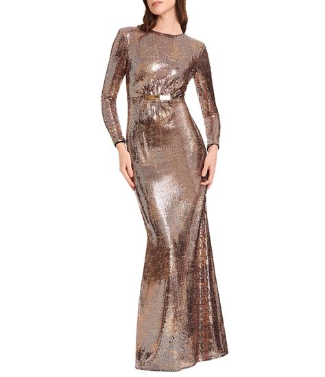 Dress the Population Johanna Sequin Long Sleeve Gown | Dillard's
