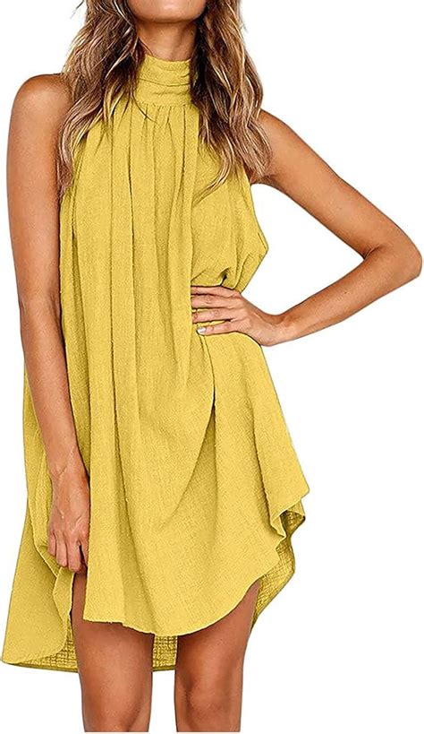 Womens Summer Sleeveless Halter Neck Mini Dress Loose Fit Floral Print ...