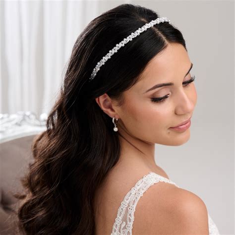 rochelle silver narrow crystal  pearl headband