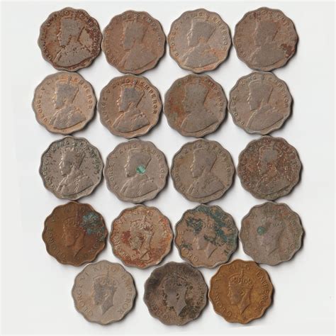 Rare 19 Coins Set of One Anna 1917 to 1947 Different Mints Copper