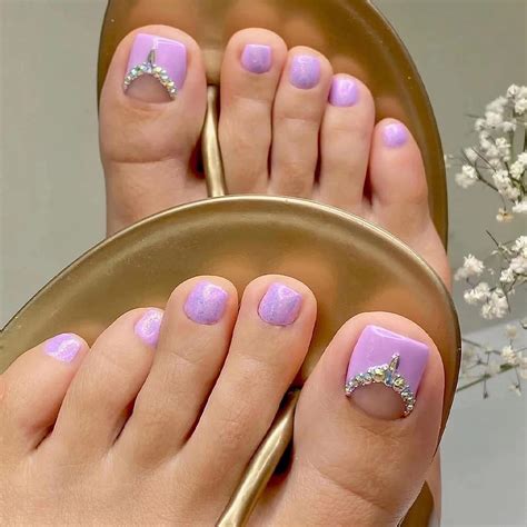 Press on Toenails Glossy Purple Glue on Fake Toenails French Tip