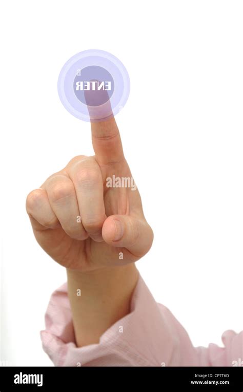 businessman pushing  enter button  touch screen stock photo alamy