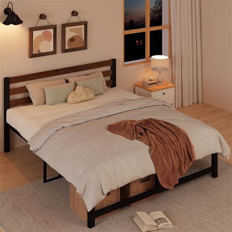 Free Shipping! UHOMEPRO Full Platform Bed Frame with Headboard, Rustic ...