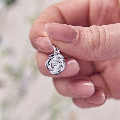Rose Flower Personalised Silver Charm - Floral Jewellery - Scarlett