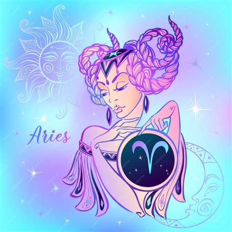 Premium Vector | Zodiac sign aries a beautiful girl