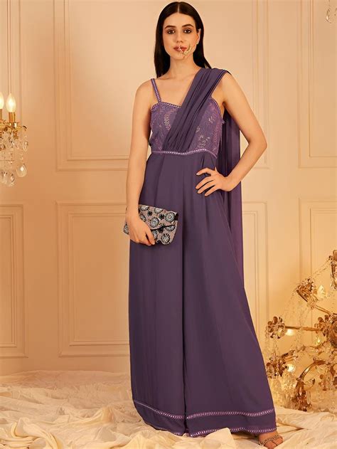Embroidered Jumpsuit With Attached Dupatta for Women, Indian Jumpsuit
