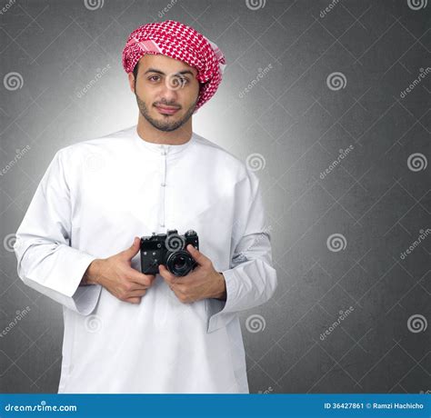 Arabian Photographer with His Cam Stock Image - Image of model
