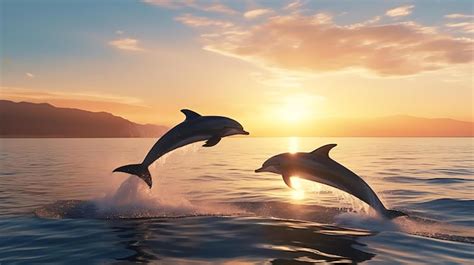 Premium AI Image | Dolphins jumping in front of a sunset