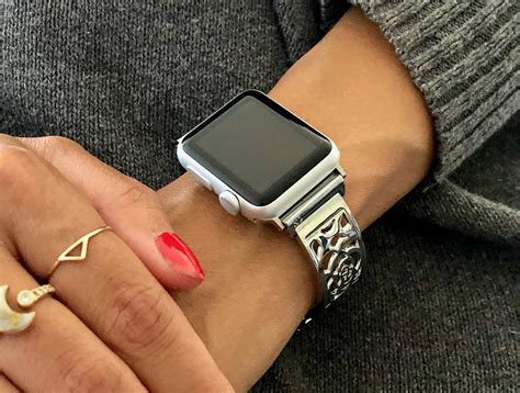 Sterling Silver Heart Medallion Apple Watch Band: Adjustable Bangle Bracelet