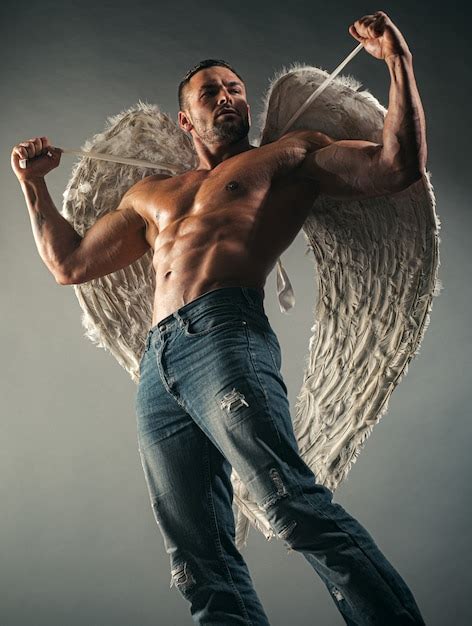 premium photo shirtless male model  angels wings naked erotic man