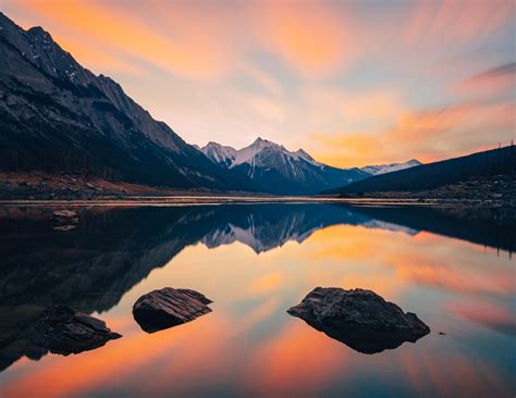 mountain lake sunset wallpaper