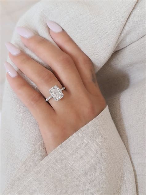 Emerald Cut Halo Diamond Engagement Ring 2 Carat 14K White | Etsy