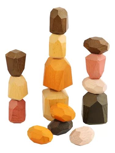 Jogos De Pedras - 15 Peças De Jogo Colorido De Empilhamento De Pedras De Madei | MercadoLivre