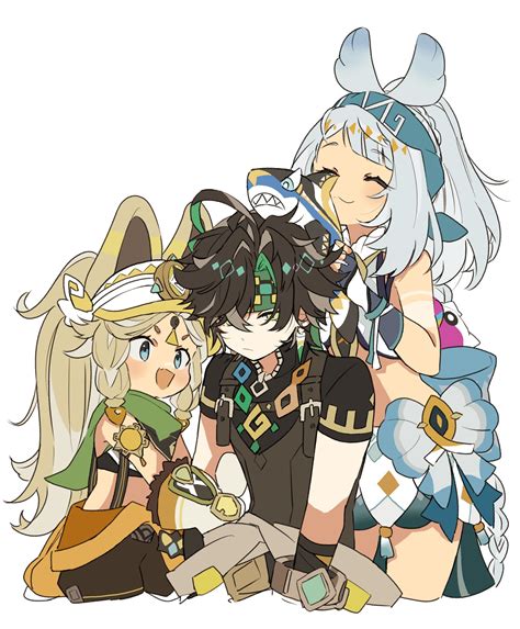 mualani, kinich, and kachina (genshin impact) drawn by iwashi