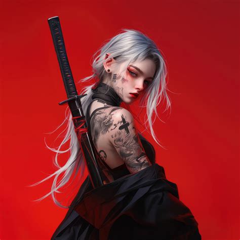 Concept Art Anime Girl Tattoo Katana Wallpaper - 2048x2048
