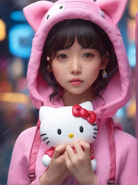 Premium AI Image | Cute chinese girl with hello kitty