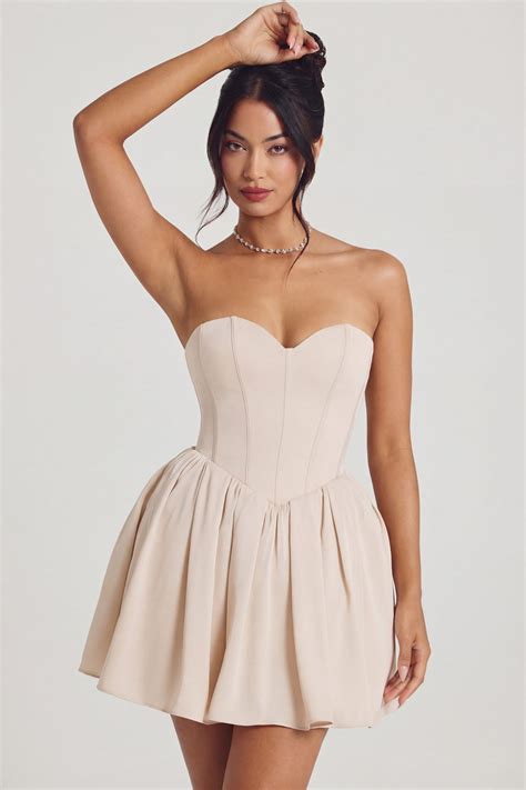 emeline bandeau corset tulle skirt mini dress  ivory  polly