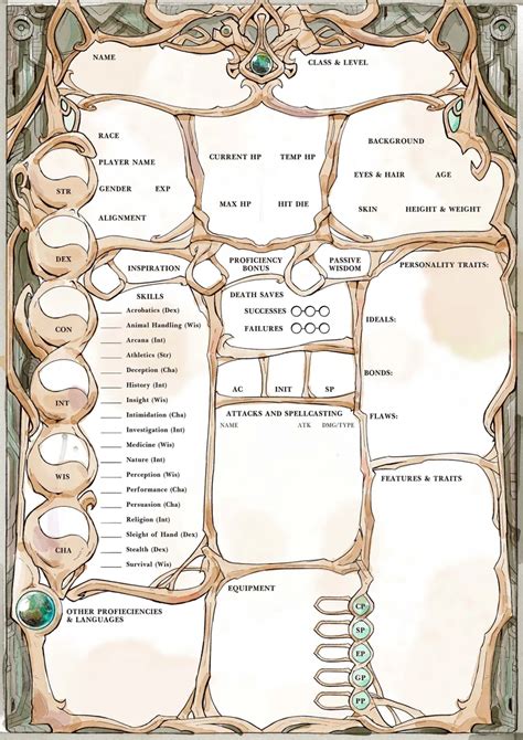 Form Fillable Character Sheet 5E - Creative Printable Ideas