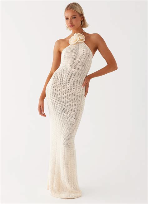 Gia Rose Halter Neck Maxi Dress - Ivory – Peppermayo