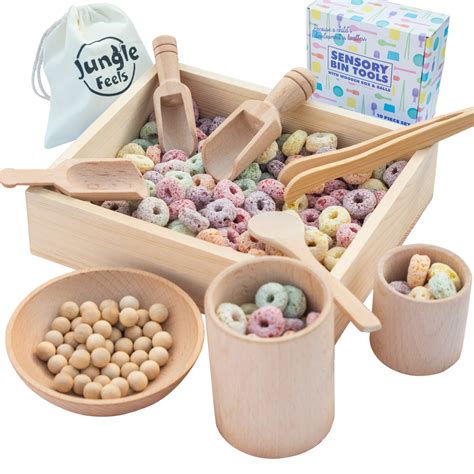 Buy Sensory Bin Tools with Wooden Sensory Bin for Toddlers, 10 Piece