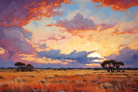 Premium Photo | African savanna at sunset Oil painting in the style of ...