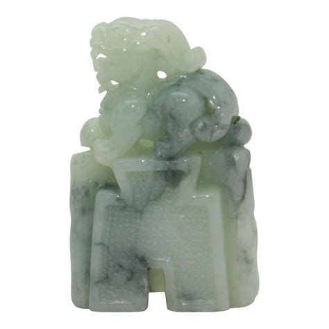 Table Top Carved Natural Green Jade Feng Shui Pixie Bell Figure