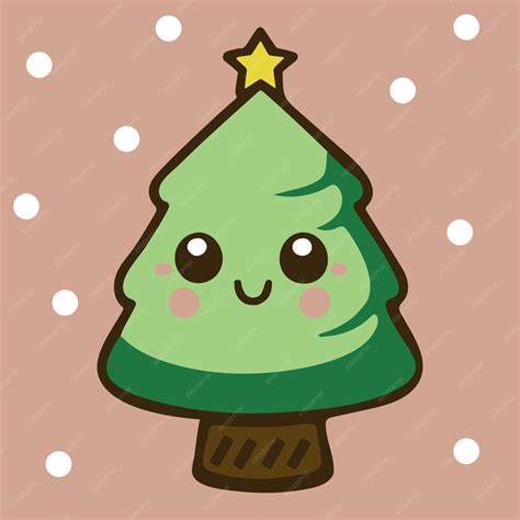 Árvore De Natal Kawaii - Linda árvore de natal kawaii adorável ícone de vetor de férias de ...