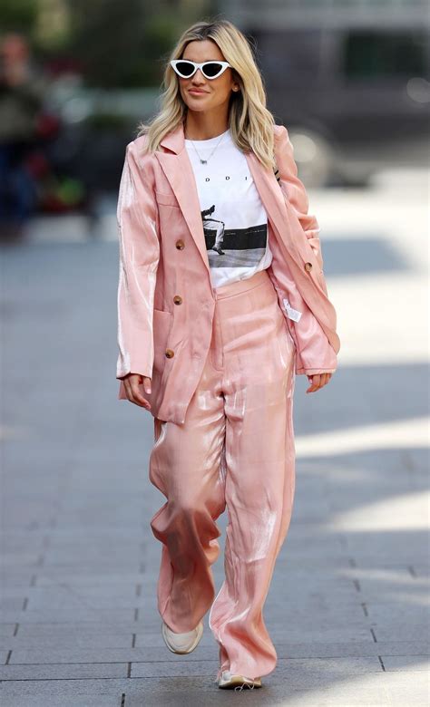 Ashley Roberts in Pink 'Rock 'n Roll Vibe' Suit - London 04/23/2020
