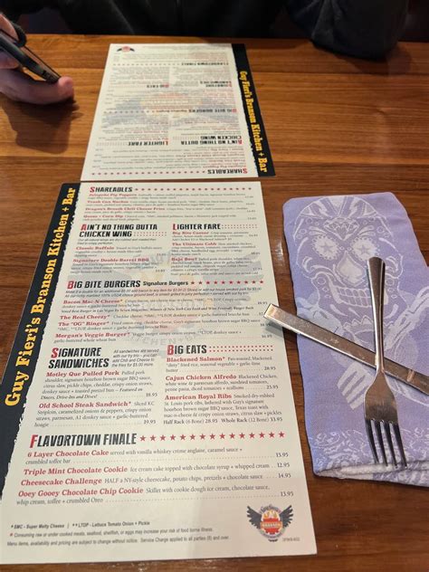 Menu at Guy Fieri's Branson Kitchen + Bar, Branson, 100 Branson Landing