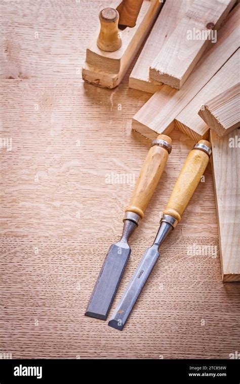 Carpentry tools chisels old fashioned woodworkers plane wooden planks ...