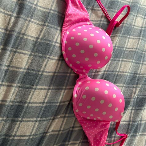 victoria secret  pink polka dot bra   cream lace bra pink