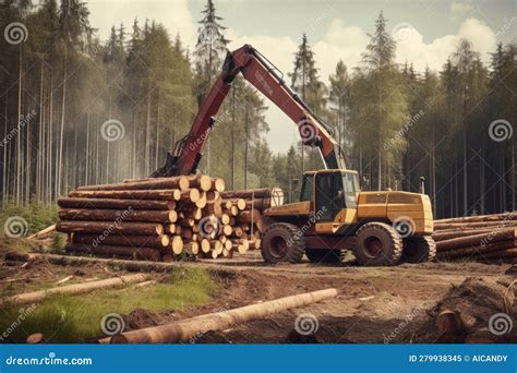 logging industry scene  heavy machinery cutting loading