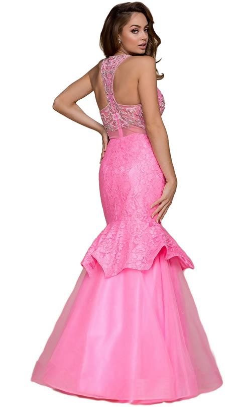 Nox Anabel - 8284 Beaded Illusion Halter Mermaid Dress – Couture Candy