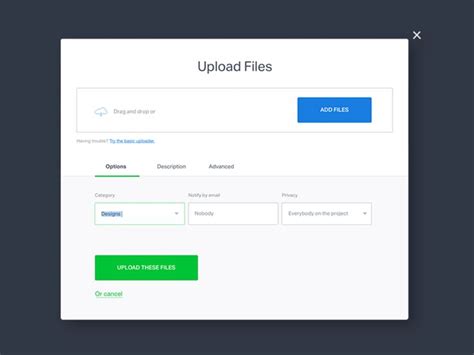 the upload files page in wordpress