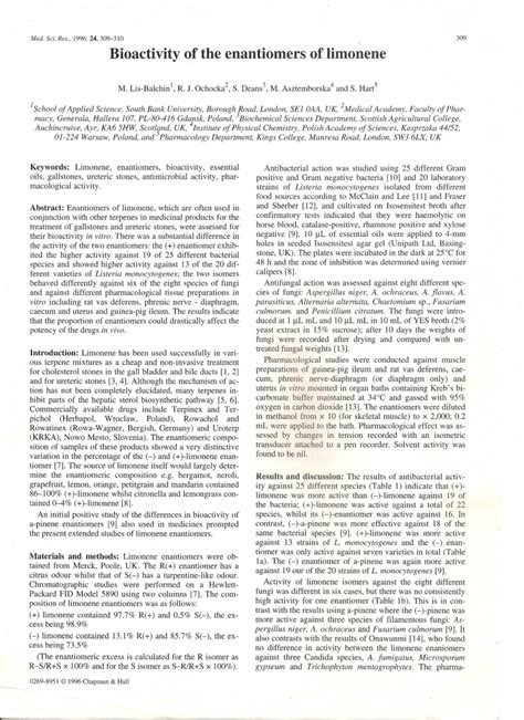 (PDF) Bioactivity of the enantiomers of limonene