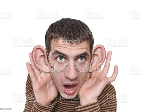 Man Listening With Big Ears Stock Photo - Download Image Now - Ear, Large, Listening - iStock