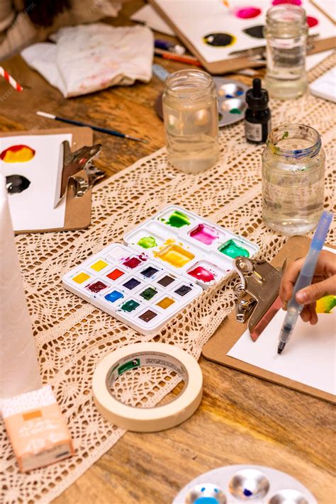 premium photo watercolors art studio   technique  painting
